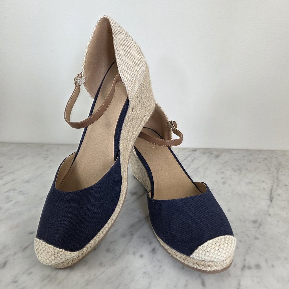 LOFT Navy and Cream Espadrille Heels